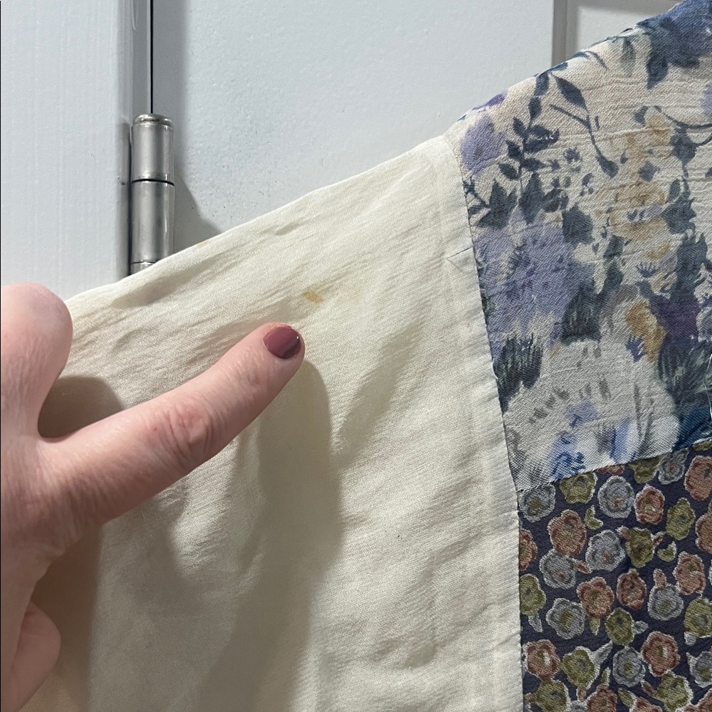 Vintage 90s Tribes Patchwork Floral Cream Peasant Boho Eclectic Festival Medium - Picture 10 of 17